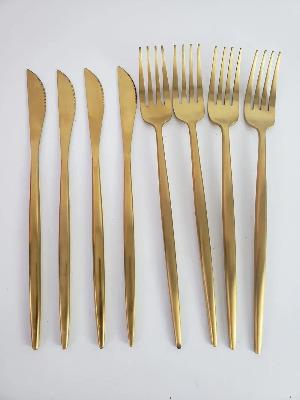 Gold Tone Silverware Stainless Flatware Dinner Set 4 Forks, 4 Knives